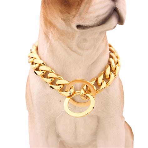 Buy 13mm Gold Tone Curb Cuban Link Dog Chain Pet Collar Stainless Steel
