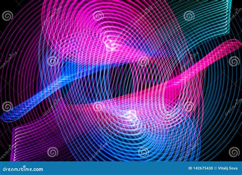 Abstract Rainbow Blue Neon Glowing Crossing Lines Pattern Stock