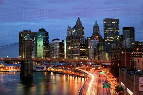 New York City Skyline At Night Brooklyn Bridge Bhe