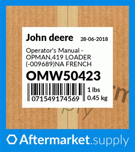 Omw50423 Operators Manual Opman419 Loader 009689na French