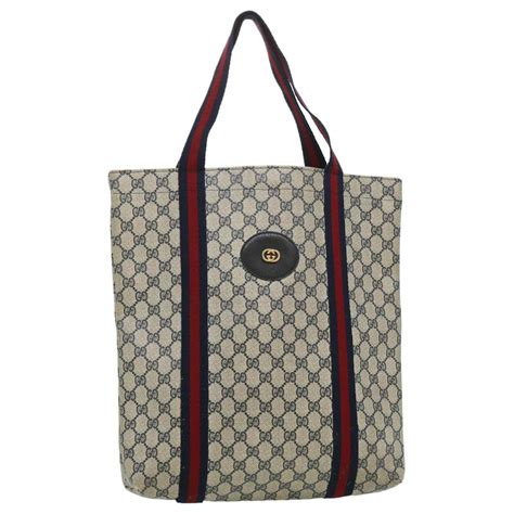 Gucci Gg Canvas Sherry Line Tote Bag Navy Red Auth Bs2268 Navy Blue Ref