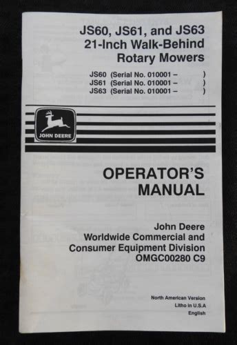 Original John Deere Js60 Js61 Js63 Walk Behind Push Mower Operators