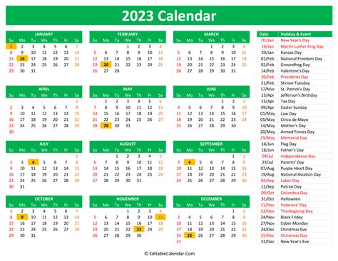 2023 Calendar With Holidays Excel Zohal