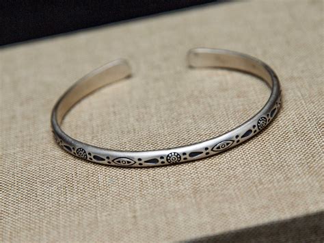 Sterling Silver Cuff Bracelet For Women Engraved Bohemian Pattern Cuff