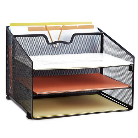 Proaid Mesh Office Desktop Accessories Organizer Desk File Organizer With 3 Paper Trays And 1