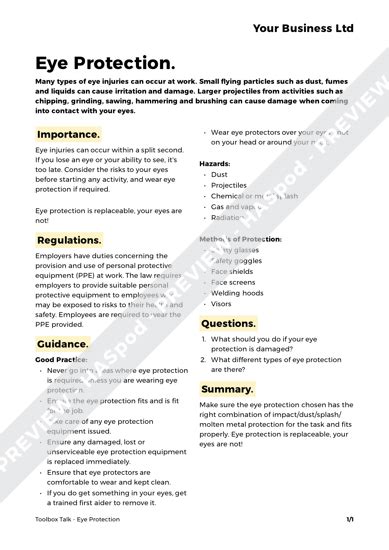 Safety Toolbox Talk Template