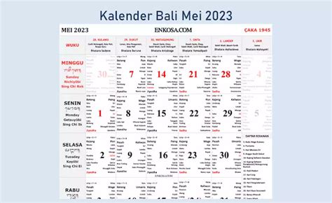 Kalender Bali Mei 2023 Lengkap