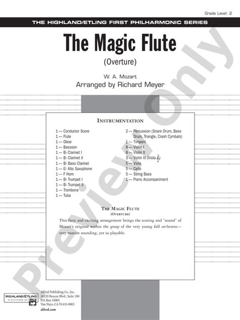 The Magic Flute Overture Full Orchestra Conductor Score And Parts