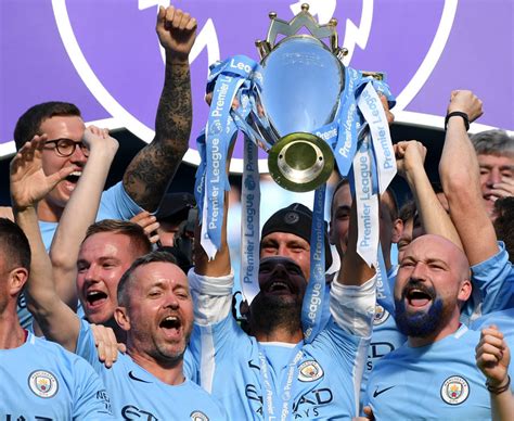 Manchester City Lift The Premier League Trophy Sports Pictures From