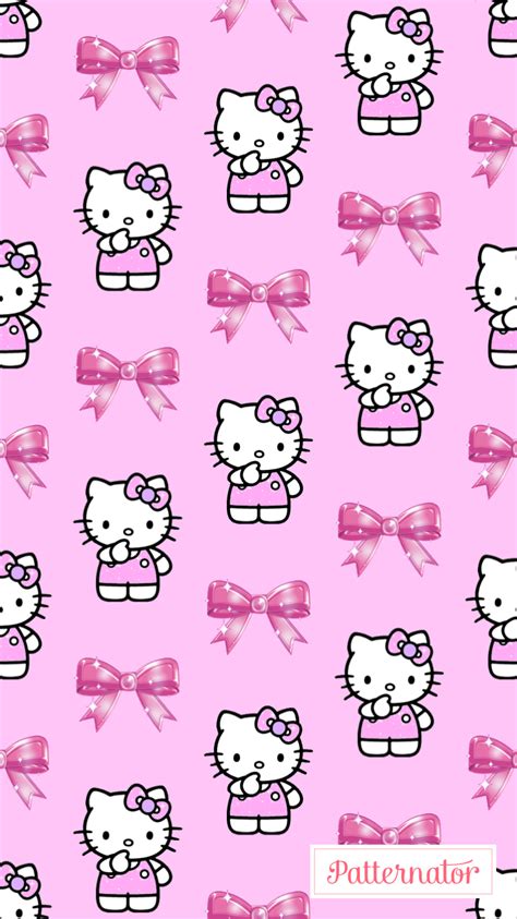a pink hello kitty wallpaper with bows and bow ties on it s head
