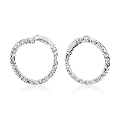 Diamond Front Back Circle Hoop Earrings In 14k White Gold 58 Ct Tw
