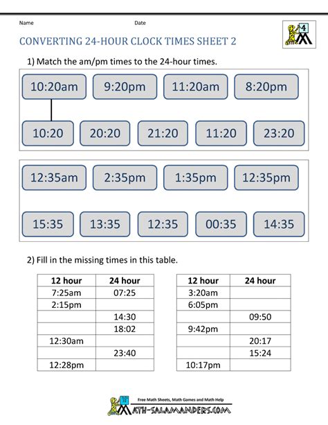 Worksheet will open in a new window. 24 Hour Clock Conversion Worksheets