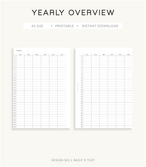 A5 Yearly Overview Printable No1 Yearly On 2 Page Pdf Etsy Yearly