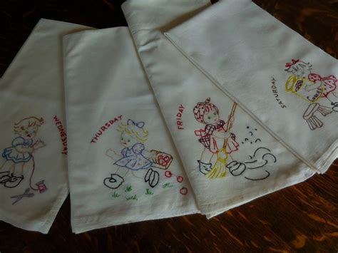 Vintage Hand Embroidered Dish Towels Days Of The Weekset Of Etsy