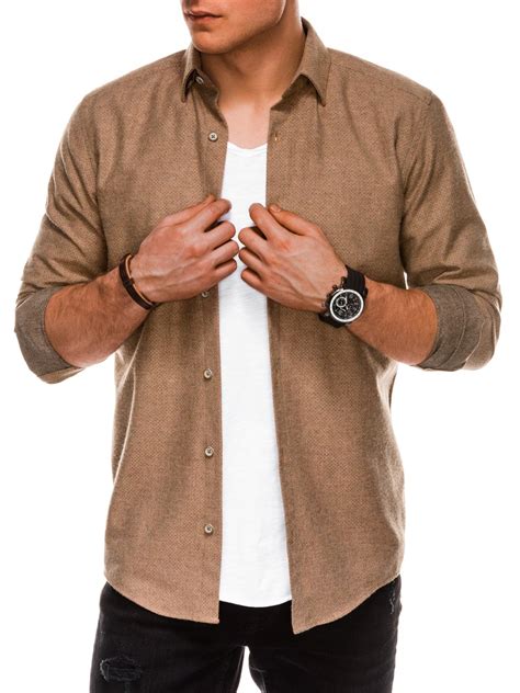 Mens Shirt With Long Sleeves K512 Light Brown Modone Wholesale