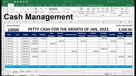 Daily Cash Sheet Template Excel Monthly Petty Cash Format Youtube