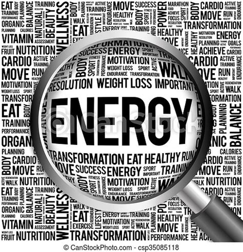 Energy Word Cloud With Magnifying Glass Health Concept Canstock