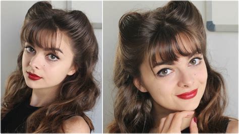 pin up hairstyle bangs and victory rolls tutorial youtube