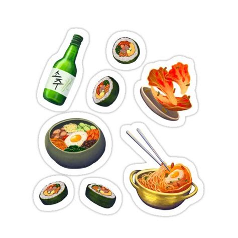 Korean Food Set Sticker By Rawmawr In 2021 Korean Food Food Stickers