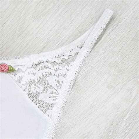 Women Sexy Lace Cotton Panties Low Rise Floral Perspective Thong