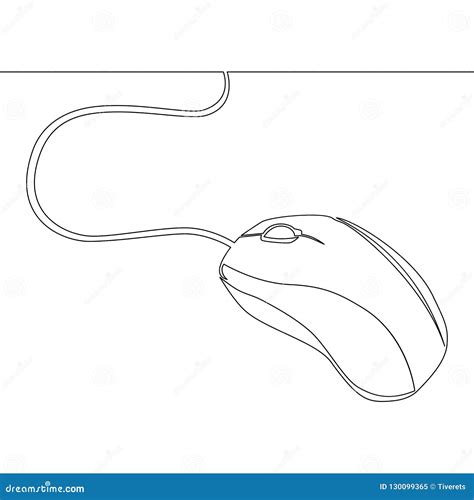 Continuous One Line Drawing Wired Computer Mouse Stock Vector