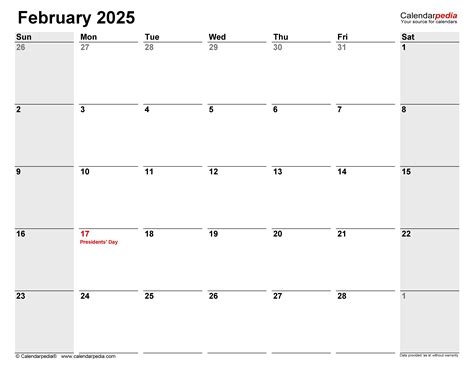 February 2025 calendar