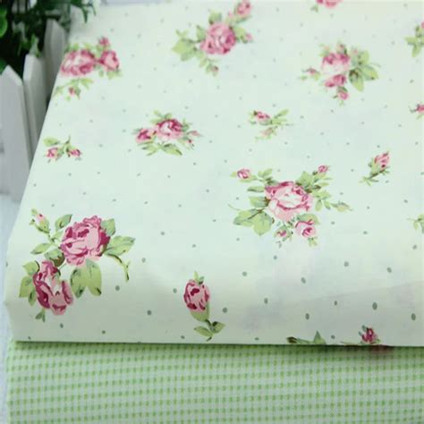 Pretty Romantic 50x160cm Green Leaf Pink Rose Flower And Check Printed