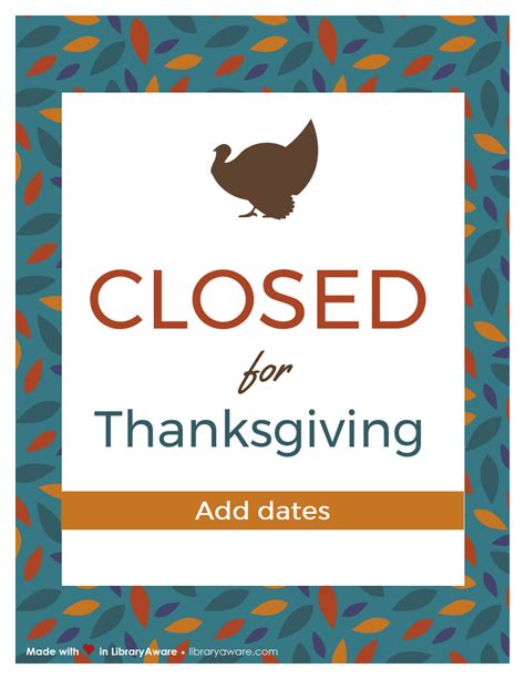 Labace Thanksgiving Holiday Closed Sign Template