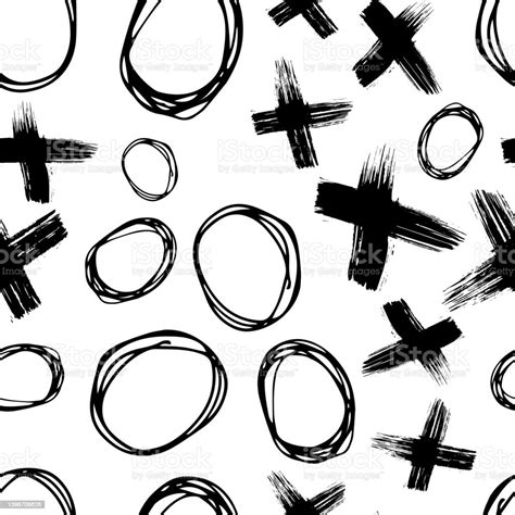 seamless pattern with hand drawn cross and circle shapes stock illustration download image now