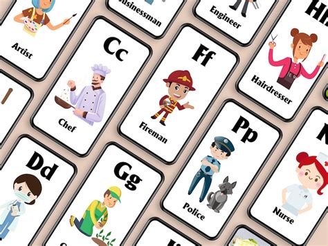 Profession Alphabet Flashcards Printable Jobs Abc Occupation Etsy