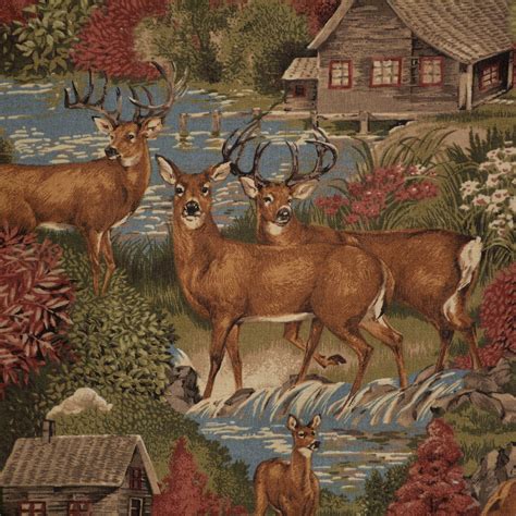 Vintage Fabric Deer Fabric Rustic Cabin Sewing Fabric By The Yard