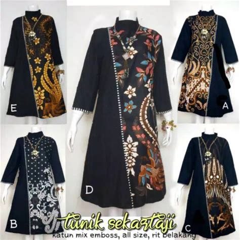 jual tunik sekartaji tunic batik cantik hitam sogan asli solo seragam