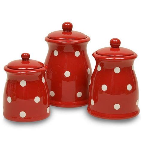 Red Polka Dots 3 Pc Canister Set Red Kitchen Decor Red And White