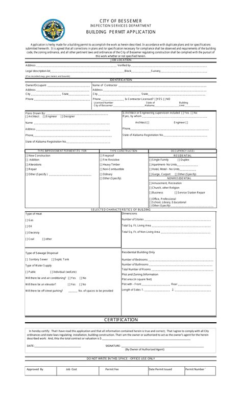 City Of Bessemer Alabama Building Permit Application Form Fill Out