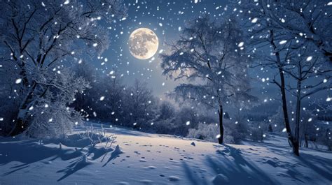 Full Moon Over Snowy Landscape Winter Night Wallpaper Peaceful