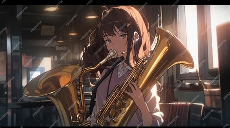 Premium Ai Image Anime Girl Playing A Saxophone In A Restaurant With