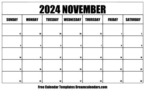 Free November 2024 Printable Calendar
