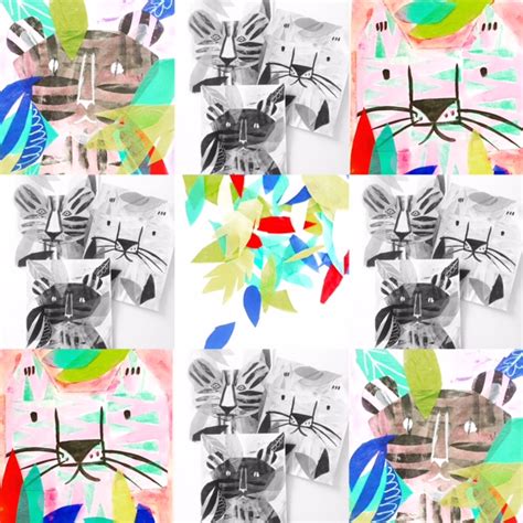Printmaking Collage Jungle Cats — Art Camp