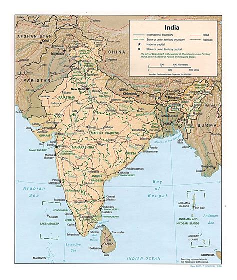 Detallado Mapa Político Y Administrativo De La India Con Relieve
