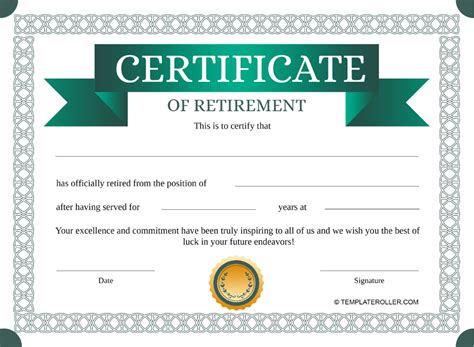 Retirement Certificate Template Azure Download Printable Pdf