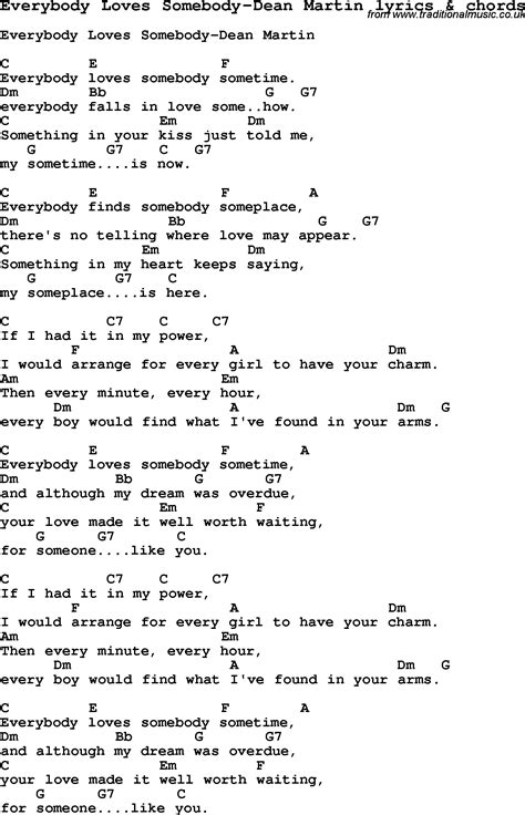Love Song Lyrics Foreverybody Loves Somebody Dean Martin With Chords