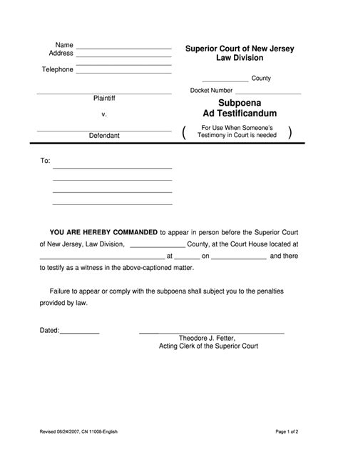 Subpoena Ad Testificandum Court Testimony Form Fill Out And Sign