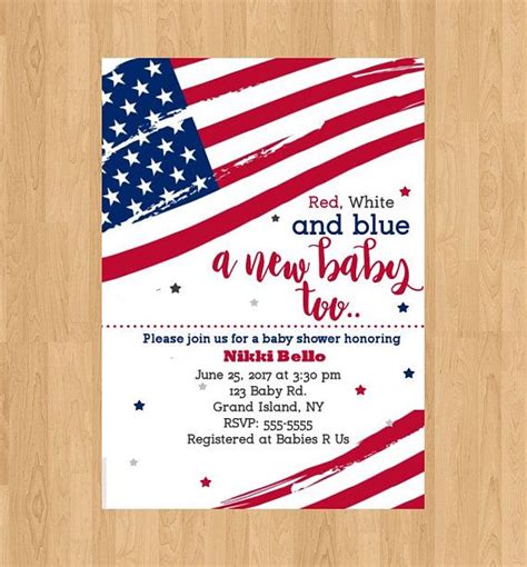 4th Of July Baby Shower Invitationred White Blue Baby Shower July