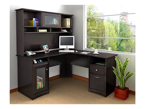 White l shaped desk home office. White & Black L-Shaped Computer Desks with Hutch