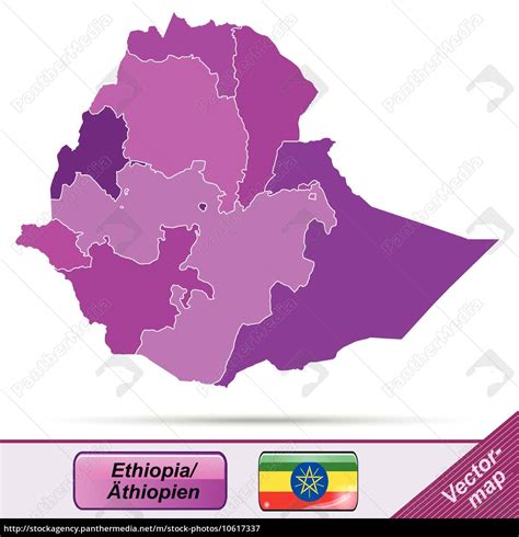 Border Map Of Ethiopia With Borders In Violet Stock Photo 10617337