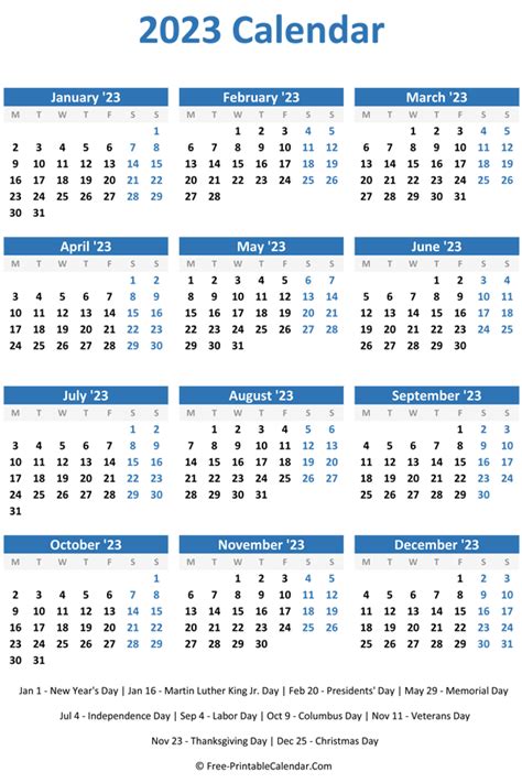 2023 Calendar Template 85 X 11 Inches Vertical Year At A Etsy 2023