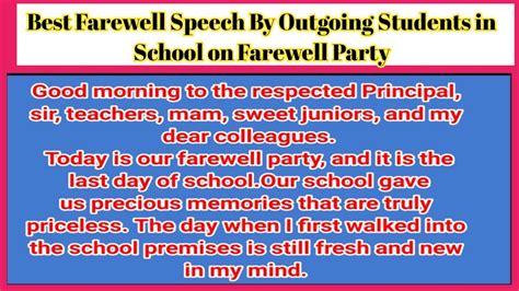 Best Farewell Speech By Outgoing Students In School On Farewell Party