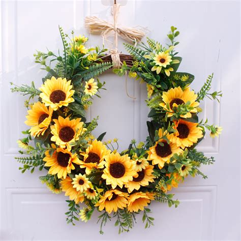 Get it as soon as wed, jun 23. Artificial Yellow Sunflower Wreath with Green Leaves for ...