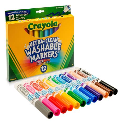 Crayola Ultra Clean Washable Marker Set Broad Bullet Tip 12 Assorted