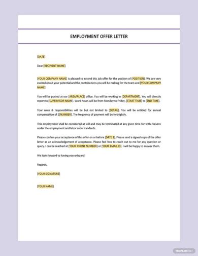 Free Sample Employment Offer Letter Templates In Ms Word Pdf